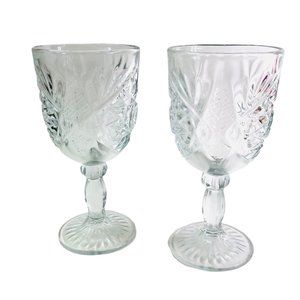 2 Libbey Glass Co Hobstar Water Goblets Vintage 7.25” x 3.5”